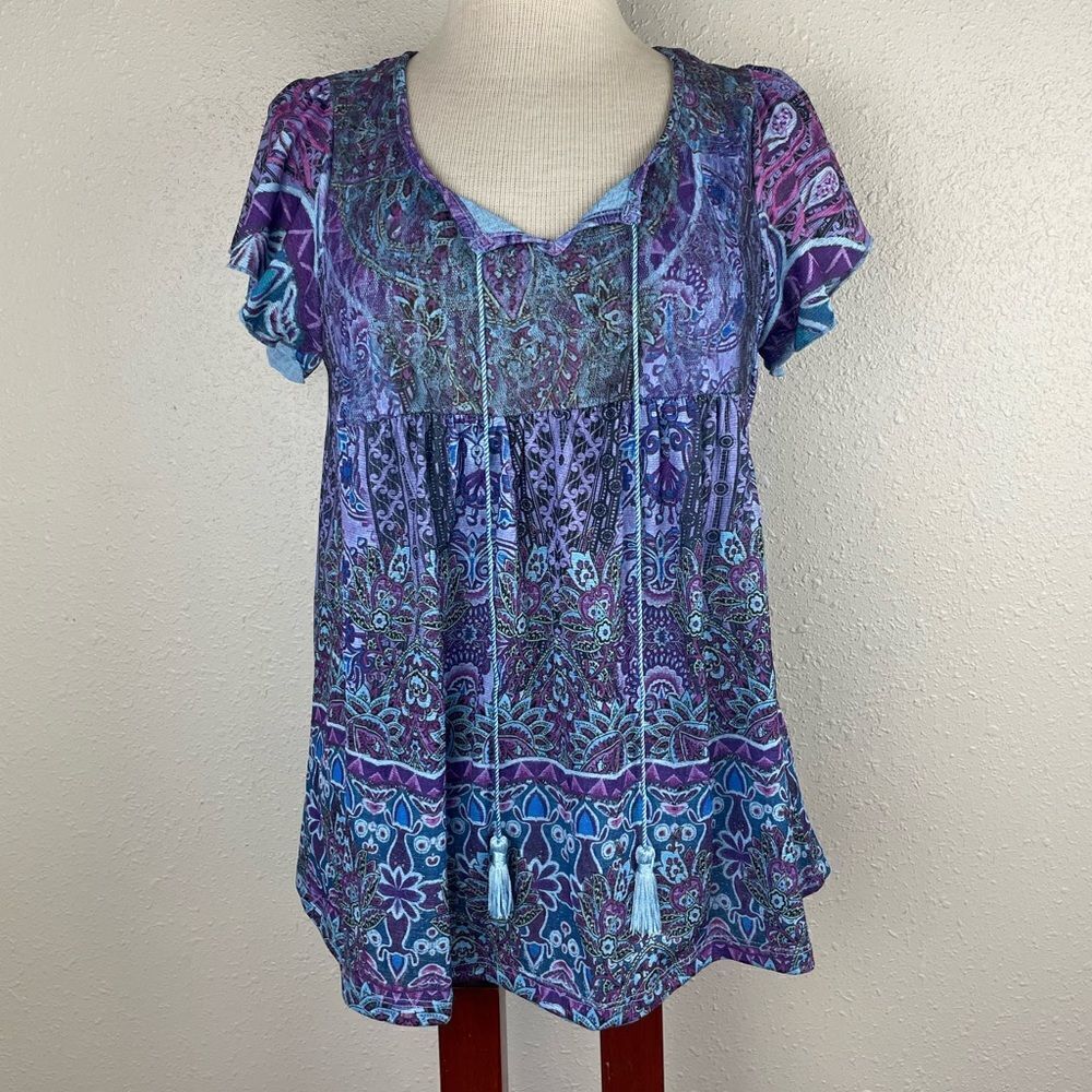 Live and Let Live Short Sleeve Tunic Top Size S EUC